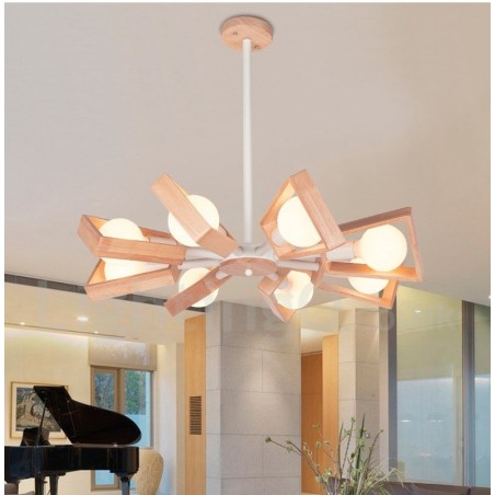 Lustre de madeira de camada única com 8 luzes, estilo moderno e contemporâneo Lustre de madeira de camada única com 8 luzes, estilo moderno e contemporâneo