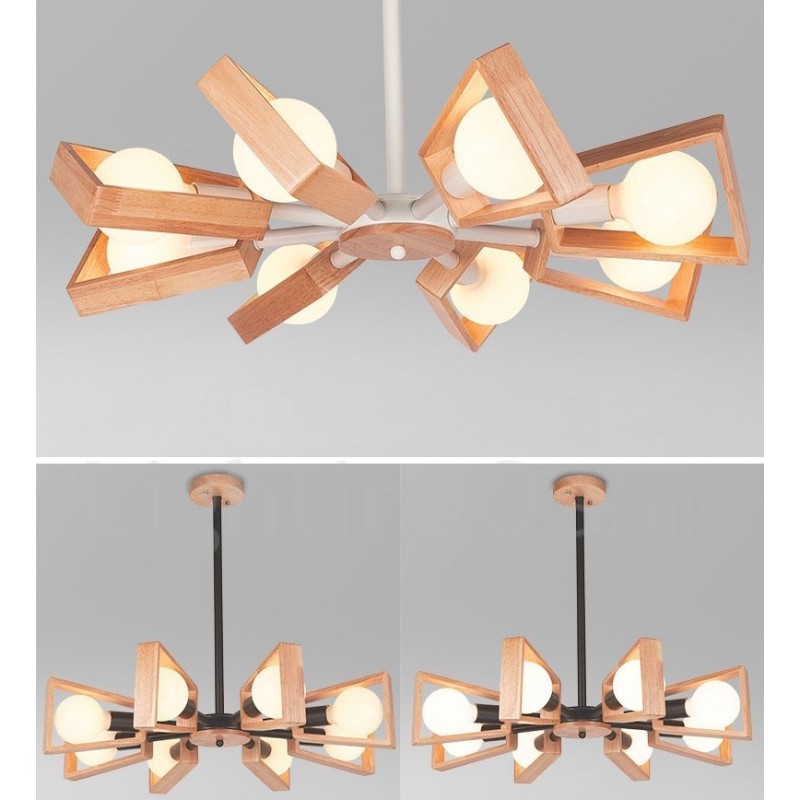 Lustre de madeira de camada única com 8 luzes, estilo moderno e contemporâneo