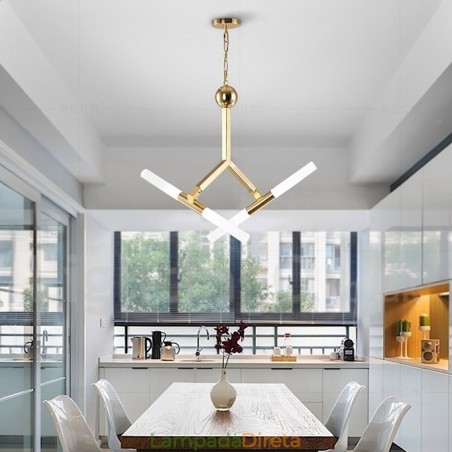 Lustre moderno contemporâneo de 2 níveis e 4 luzes dourado Lustre moderno contemporâneo de 2 níveis e 4 luzes dourado
