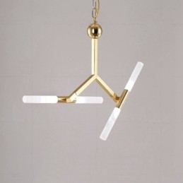 Lustre moderno contemporâneo de 2 níveis e 4 luzes dourado