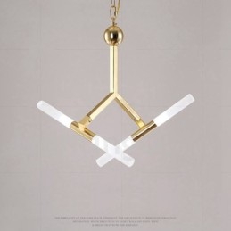Lustre moderno contemporâneo de 2 níveis e 4 luzes dourado