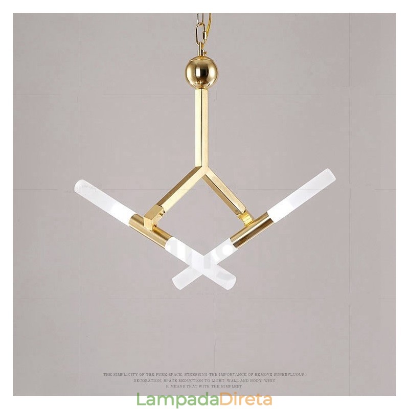 Lustre moderno contemporâneo de 2 níveis e 4 luzes dourado