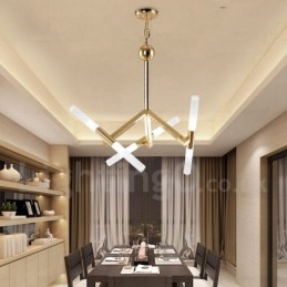 Lustre moderno contemporâneo de 2 níveis e 6 luzes dourado