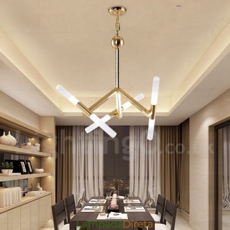 Lustre moderno contemporâneo de 2 níveis e 6 luzes dourado Lustre moderno contemporâneo de 2 níveis e 6 luzes dourado
