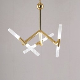 Lustre moderno contemporâneo de 2 níveis e 6 luzes dourado