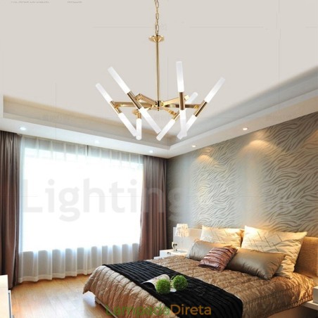 Lustre moderno contemporâneo de 2 níveis e 12 luzes dourado Lustre moderno contemporâneo de 2 níveis e 12 luzes dourado