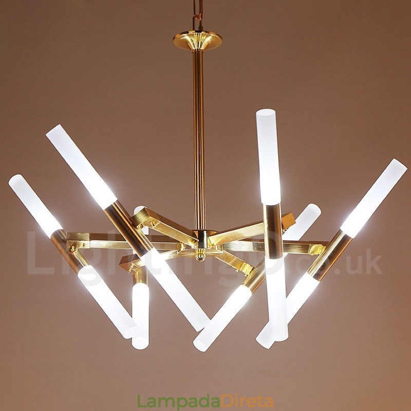 Lustre moderno contemporâneo de 2 níveis e 12 luzes dourado
