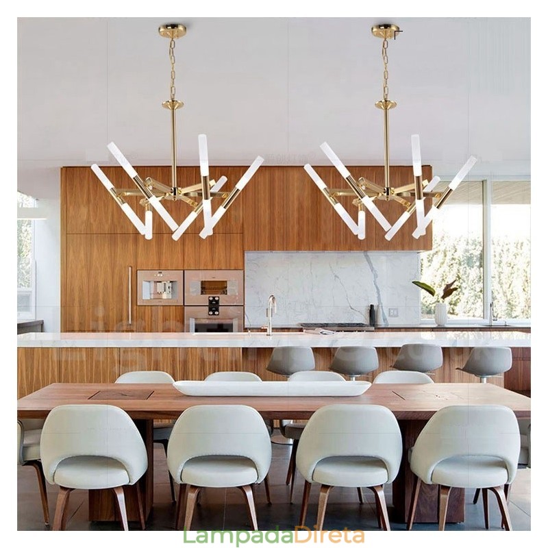 Lustre moderno contemporâneo de 2 níveis e 12 luzes dourado