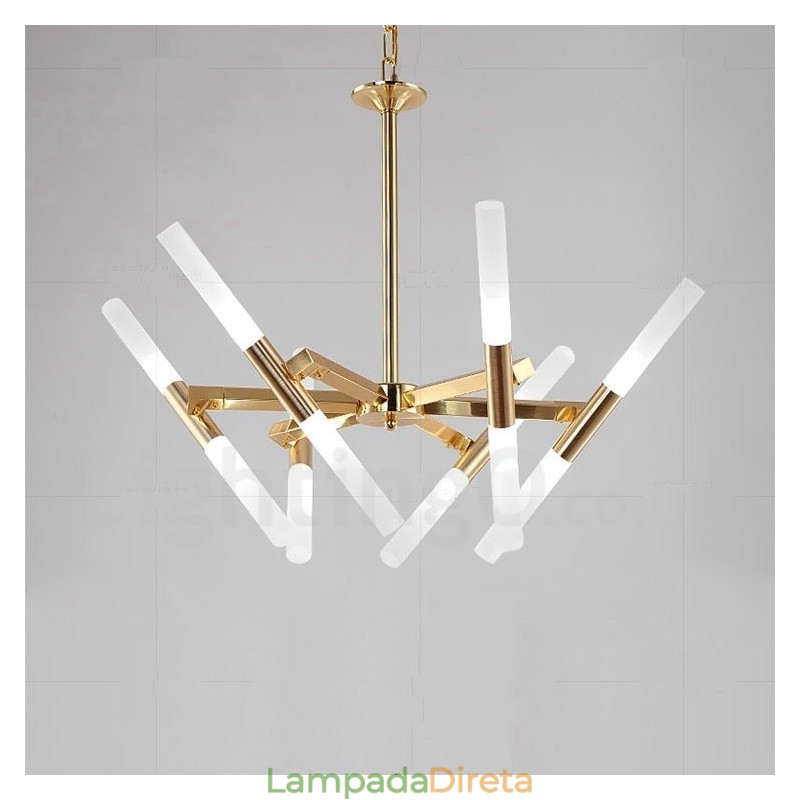 Lustre moderno contemporâneo de 2 níveis e 12 luzes dourado