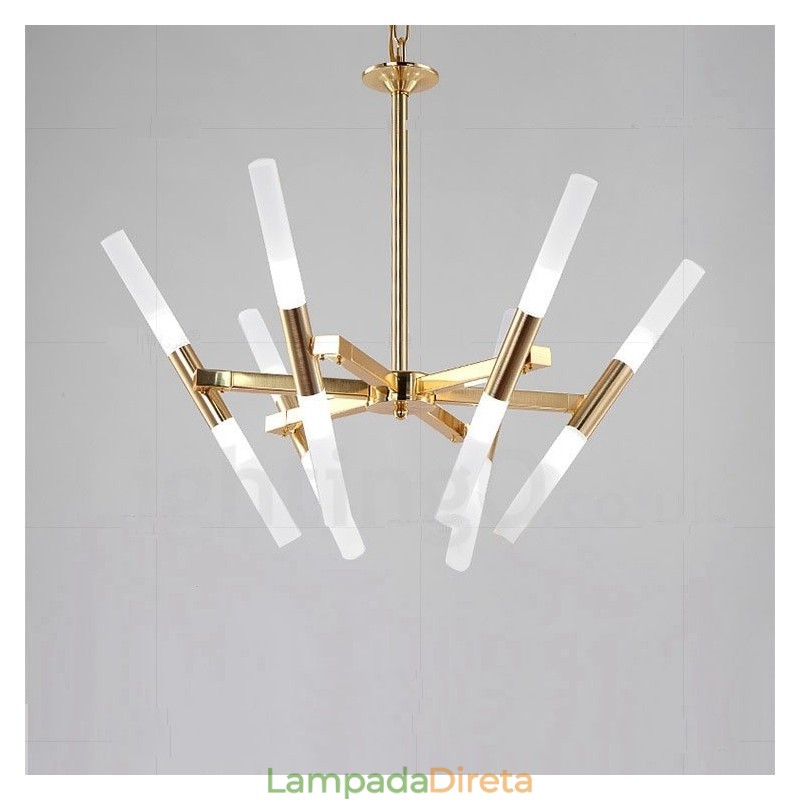 Lustre moderno contemporâneo de 2 níveis e 12 luzes dourado