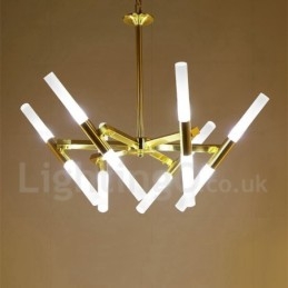 Lustre moderno contemporâneo de 2 níveis e 12 luzes dourado