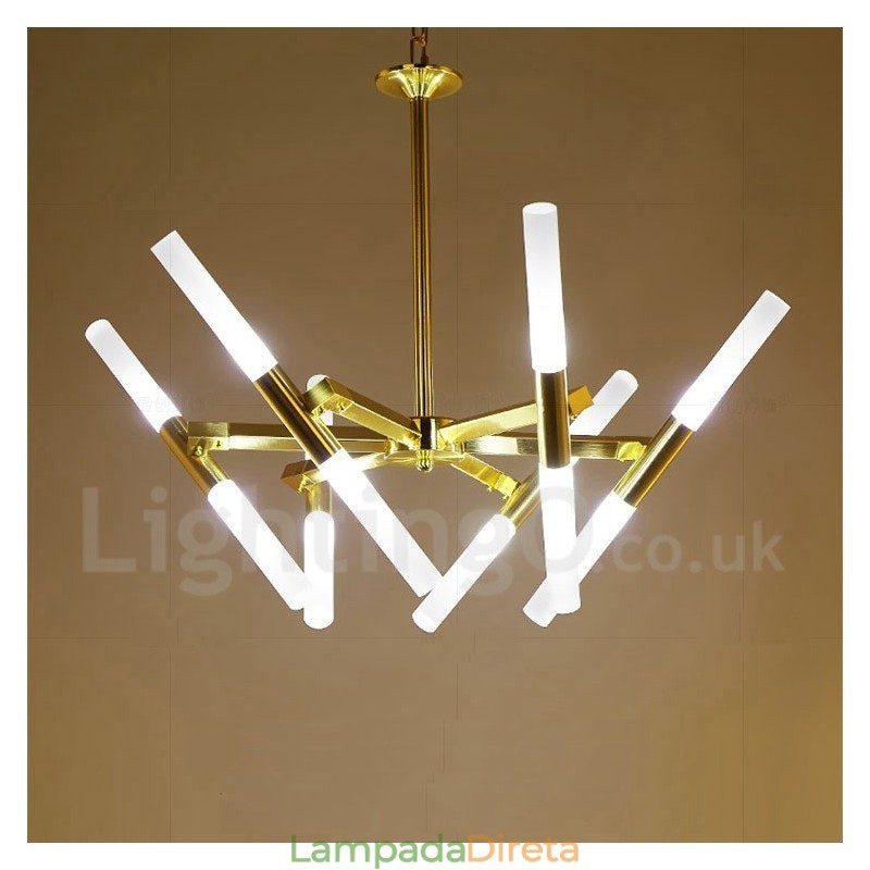Lustre moderno contemporâneo de 2 níveis e 12 luzes dourado