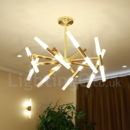 Lustre moderno contemporâneo de 2 níveis e 16 luzes dourado