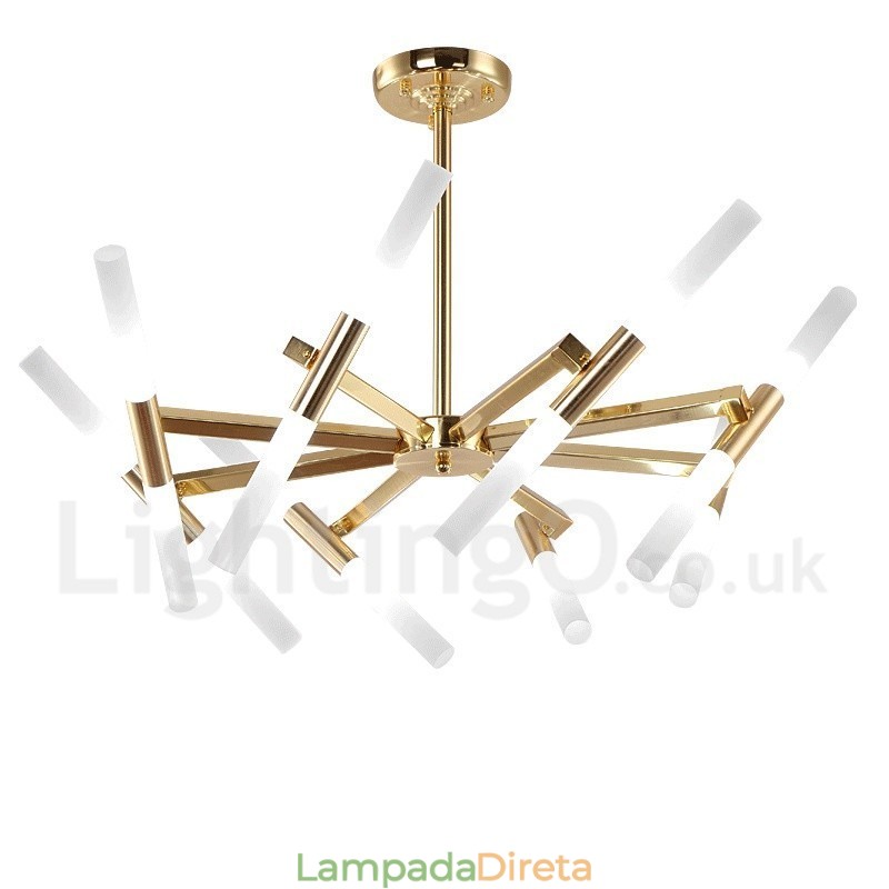 Lustre moderno contemporâneo de 2 níveis e 16 luzes dourado