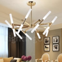 Lustre moderno contemporâneo de 2 níveis e 16 luzes dourado