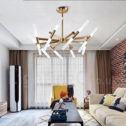 Lustre moderno contemporâneo de 2 níveis e 16 luzes dourado