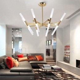Lustre moderno contemporâneo de 2 níveis e 16 luzes dourado