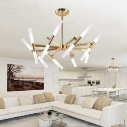 Lustre moderno contemporâneo de 2 níveis e 16 luzes dourado