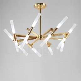 Lustre moderno contemporâneo de 2 níveis e 16 luzes dourado