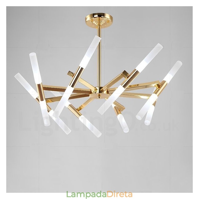 Lustre moderno contemporâneo de 2 níveis e 16 luzes dourado