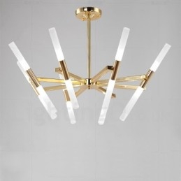 Lustre moderno contemporâneo de 2 níveis e 16 luzes dourado