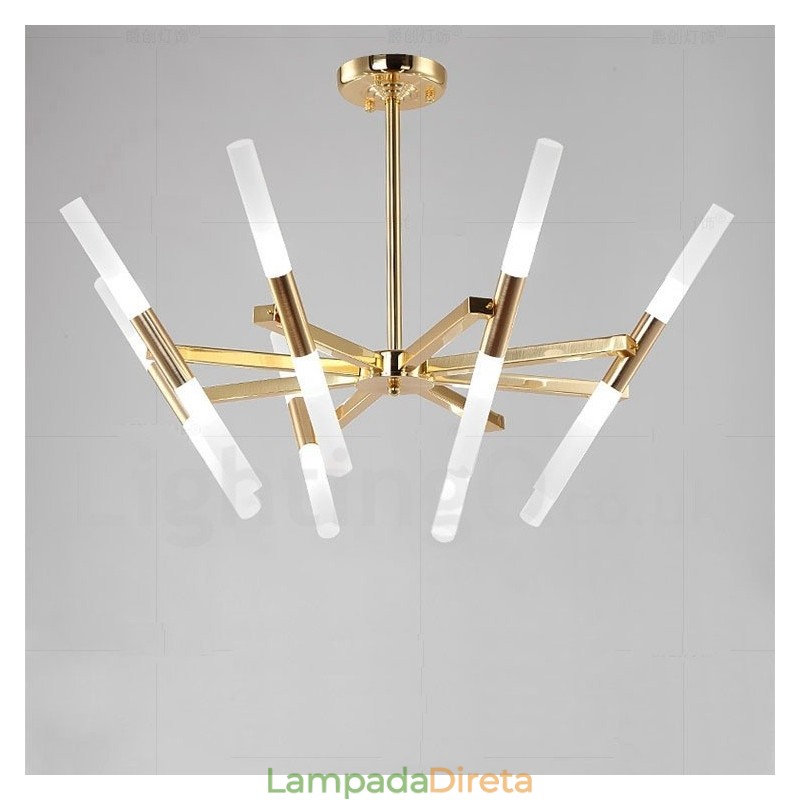 Lustre moderno contemporâneo de 2 níveis e 16 luzes dourado