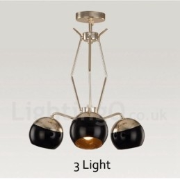 Lustre de metal contemporâneo moderno de 3 luzes com camada única e cúpula de vidro