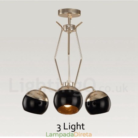 Lustre de metal contemporâneo moderno de 3 luzes com camada única e cúpula de vidro Lustre de metal contemporâneo moderno de 3 luzes com camada única e cúpula de vidro
