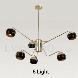 Lustre de metal contemporâneo moderno de 6 luzes e 2 níveis com cúpula de vidro