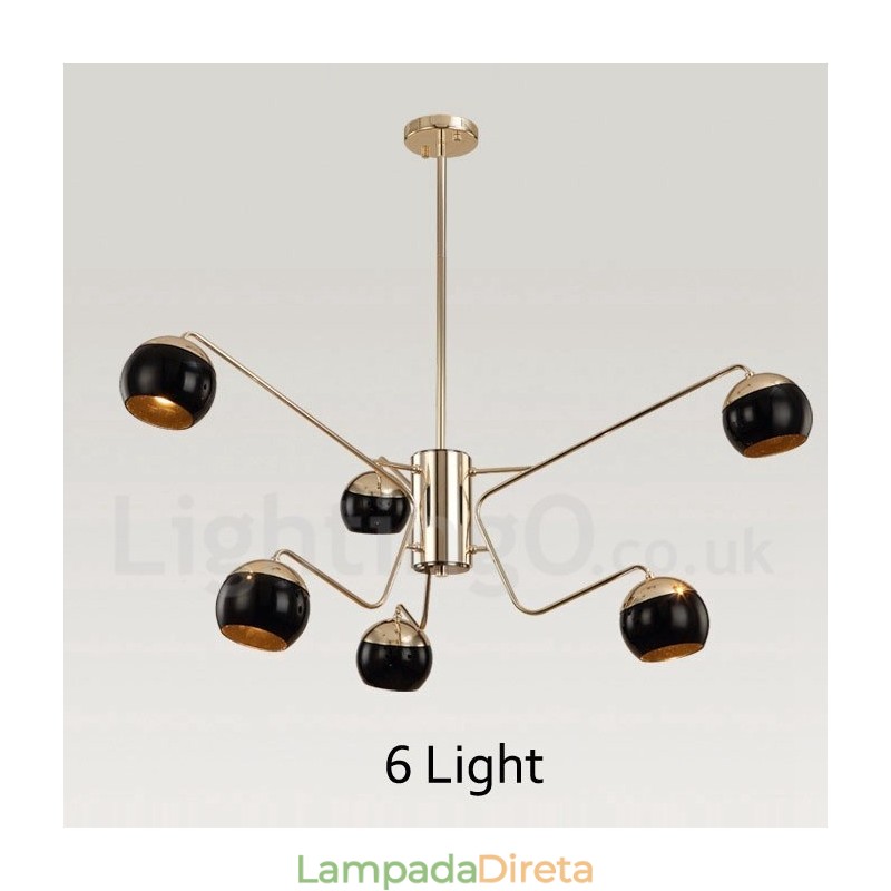 Lustre de metal contemporâneo moderno de 6 luzes e 2 níveis com cúpula de vidro