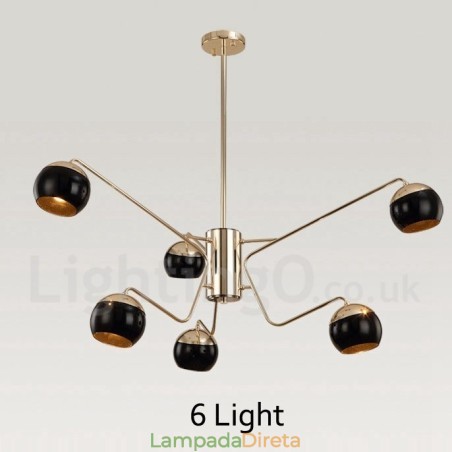 Lustre de metal contemporâneo moderno de 6 luzes e 2 níveis com cúpula de vidro Lustre de metal contemporâneo moderno de 6 luzes e 2 níveis com cúpula de vidro