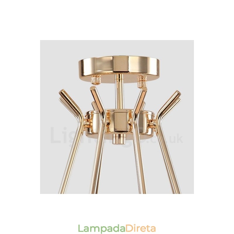 Lustre de metal contemporâneo moderno de 6 luzes e 2 níveis com cúpula de vidro