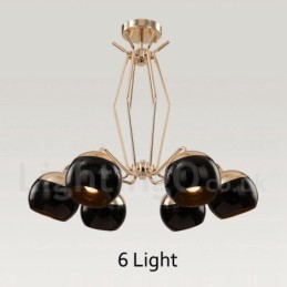 Lustre de metal contemporâneo moderno de 6 luzes com camada única e cúpula de vidro