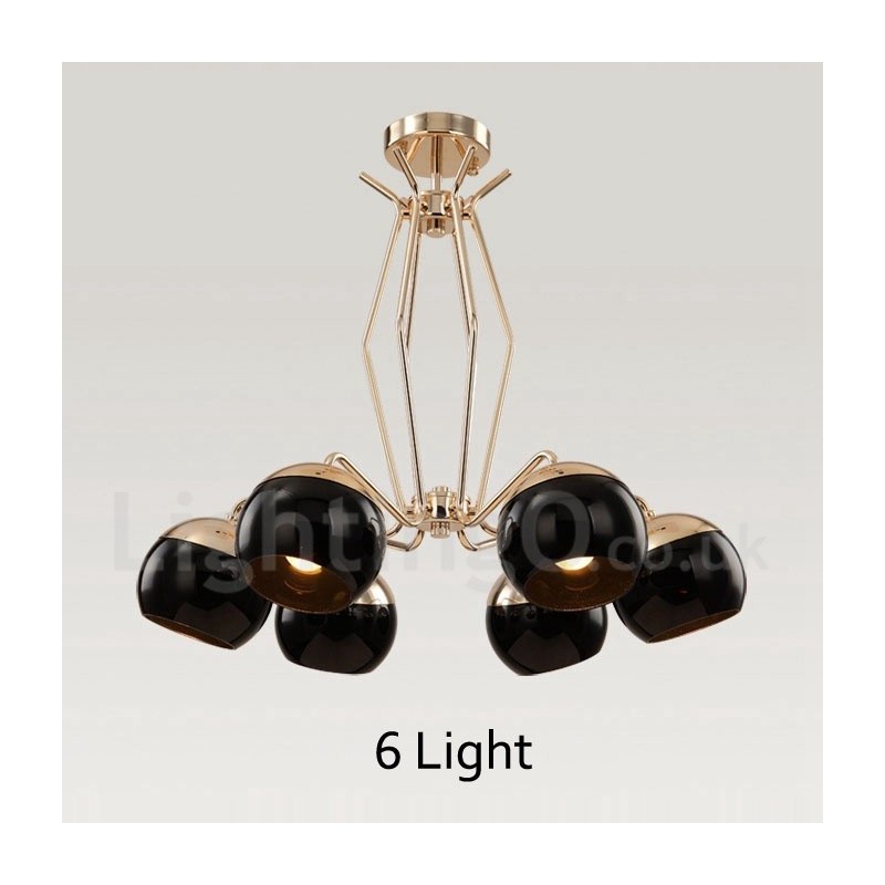 Lustre de metal contemporâneo moderno de 6 luzes com camada única e cúpula de vidro