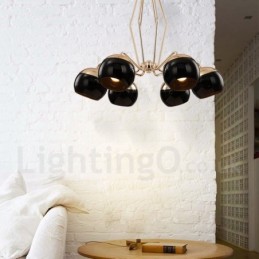 Lustre de metal contemporâneo moderno de 6 luzes com camada única e cúpula de vidro