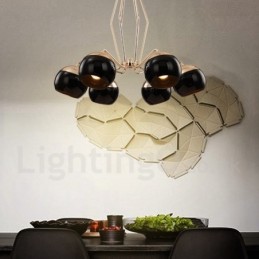Lustre de metal contemporâneo moderno de 6 luzes com camada única e cúpula de vidro