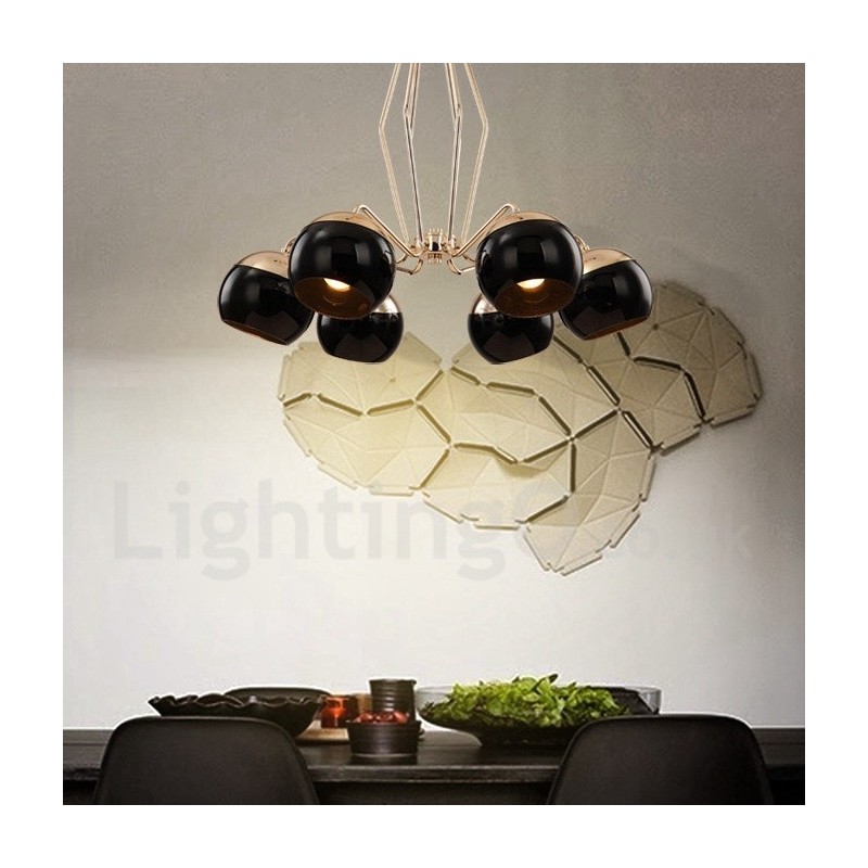 Lustre de metal contemporâneo moderno de 6 luzes com camada única e cúpula de vidro