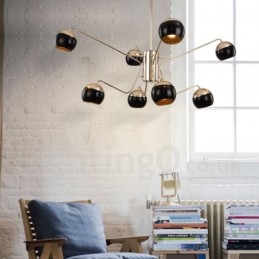 Lustre de metal contemporâneo moderno de 8 luzes e 2 níveis com cúpula de vidro