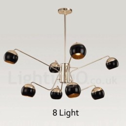 Lustre de metal contemporâneo moderno de 8 luzes e 2 níveis com cúpula de vidro