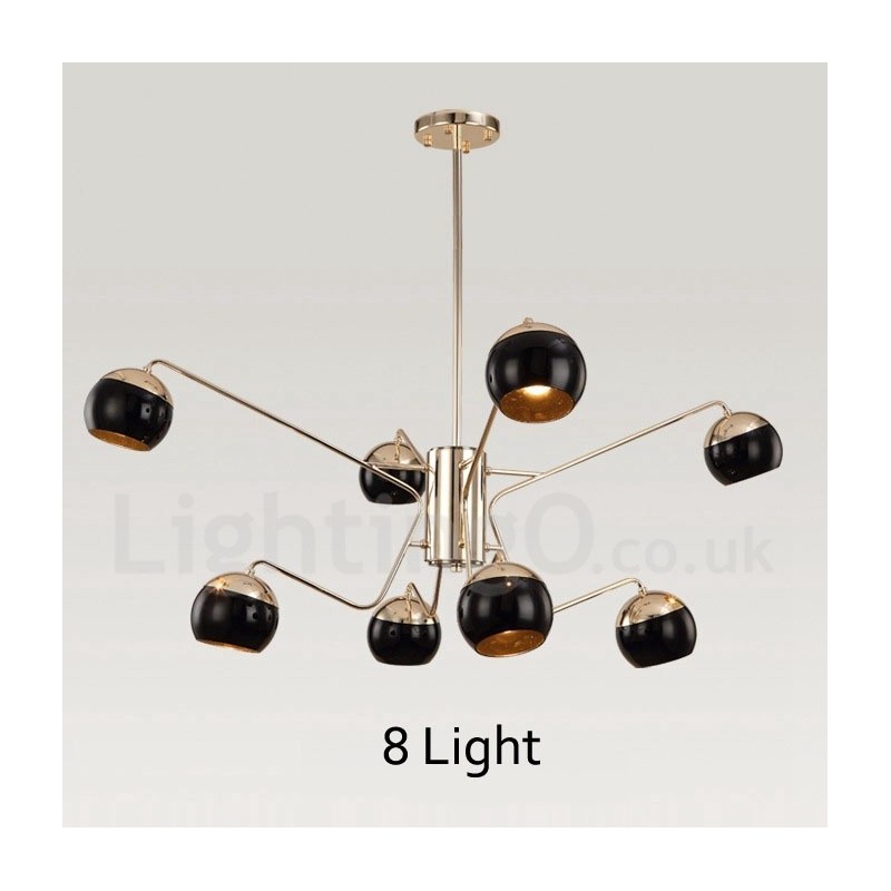 Lustre de metal contemporâneo moderno de 8 luzes e 2 níveis com cúpula de vidro