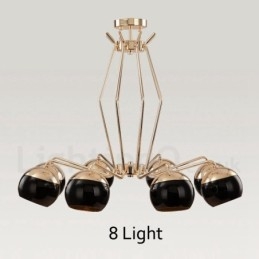 Lustre de metal contemporâneo moderno de 8 luzes com camada única e cúpula de vidro