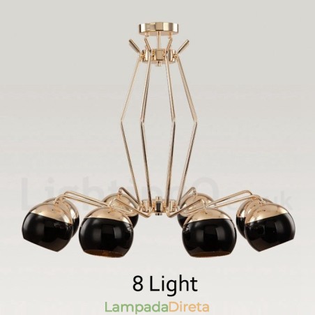 Lustre de metal contemporâneo moderno de 8 luzes com camada única e cúpula de vidro Lustre de metal contemporâneo moderno de 8 luzes com camada única e cúpula de vidro