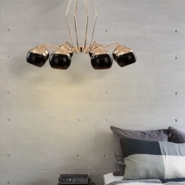 Lustre de metal contemporâneo moderno de 8 luzes com camada única e cúpula de vidro
