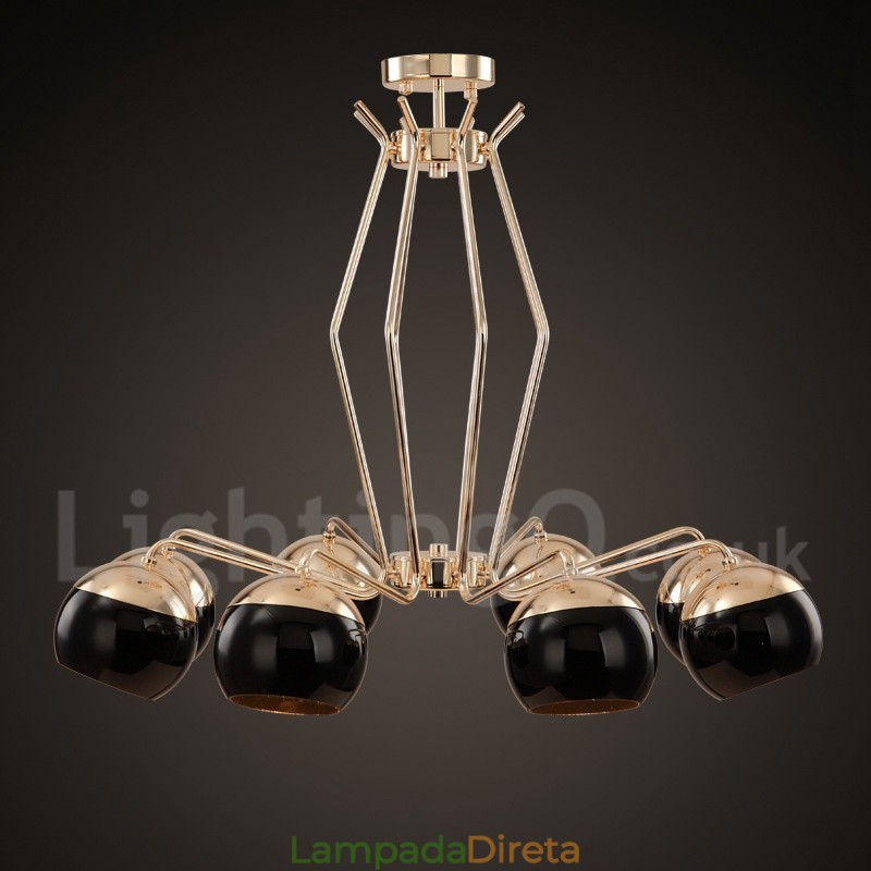 Lustre de metal contemporâneo moderno de 8 luzes com camada única e cúpula de vidro