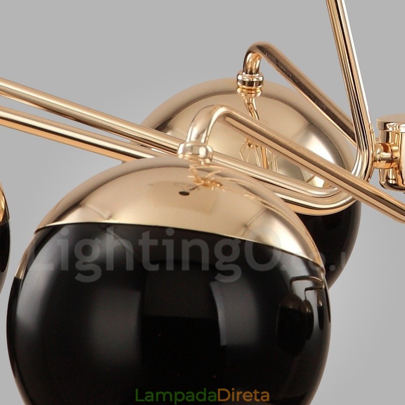 Lustre de metal contemporâneo moderno de 8 luzes com camada única e cúpula de vidro
