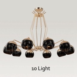 Lustre de metal contemporâneo moderno de 10 luzes com camada única e cúpula de vidro