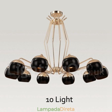Lustre de metal contemporâneo moderno de 10 luzes com camada única e cúpula de vidro Lustre de metal contemporâneo moderno de 10 luzes com camada única e cúpula de vidro