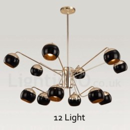 Lustre de metal contemporâneo moderno de 12 luzes e 2 níveis com cúpula de vidro