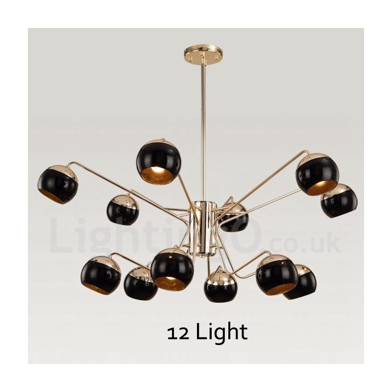 Lustre de metal contemporâneo moderno de 12 luzes e 2 níveis com cúpula de vidro