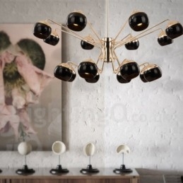 Lustre de metal contemporâneo moderno de 16 luzes e 2 níveis com cúpula de vidro